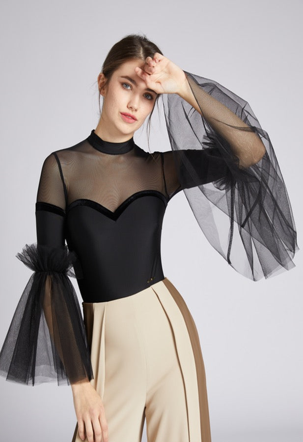 Flared sleeves leotard