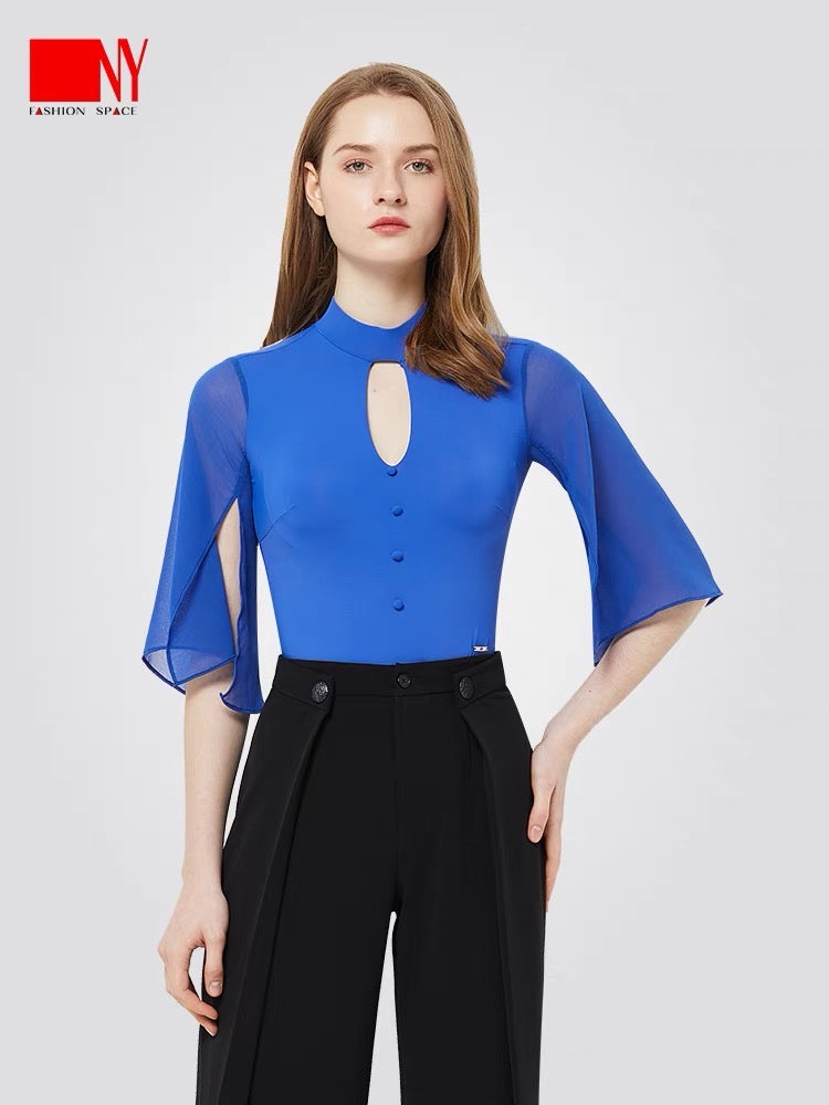 Ladies Blue Bodysuit with fly sleeves