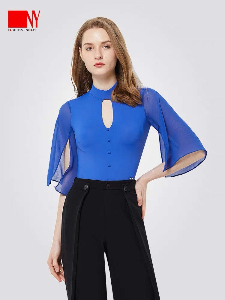 Ladies Blue Bodysuit with fly sleeves