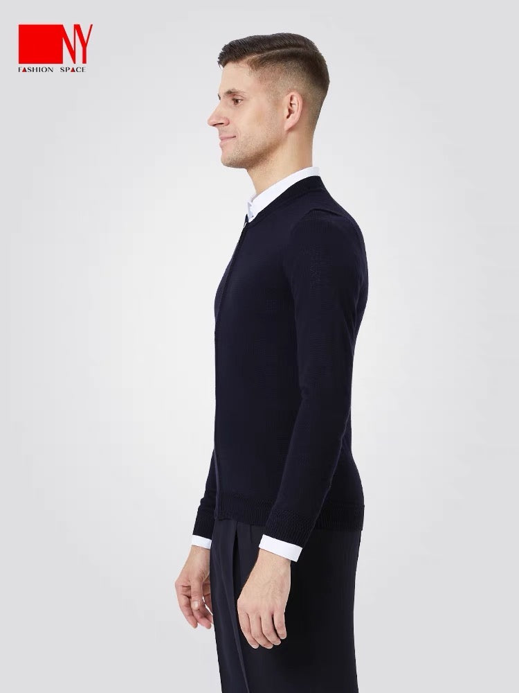 Long sleeve woolen sweater with zipper