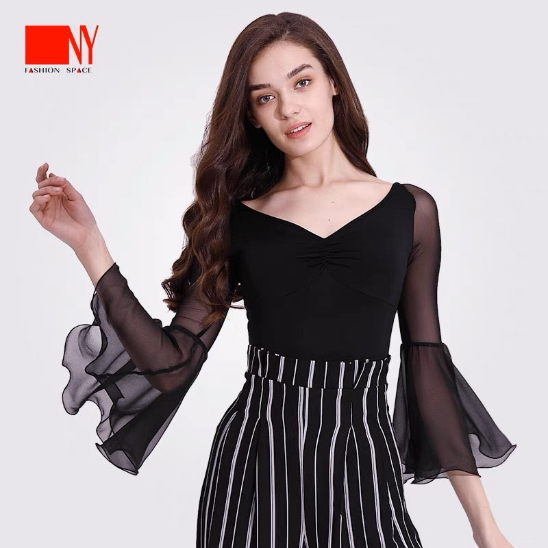Leotard with bell sleeves